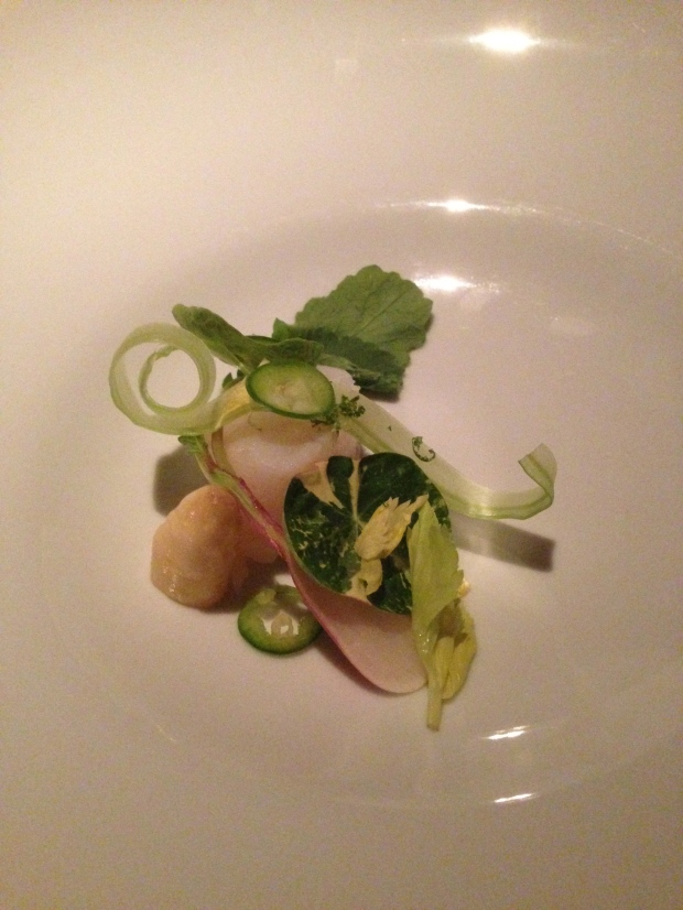 Monkfish with pickled white asparagus and shaved celery